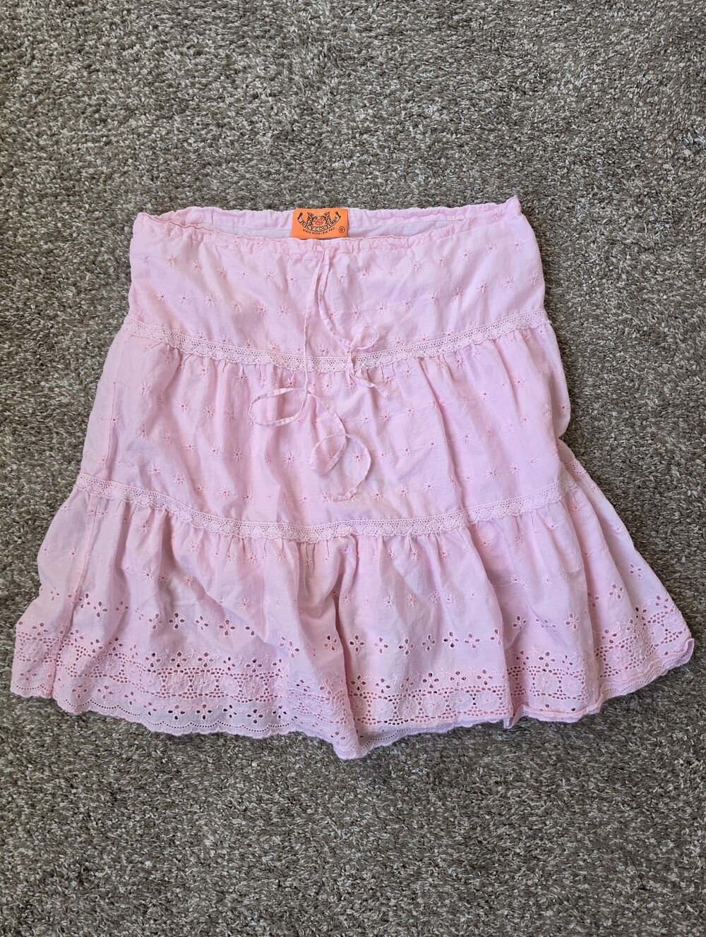 RARE Juicy Couture Pink Eyelet Tiered Skirt